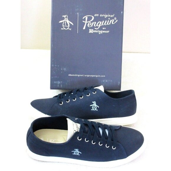 Original Penguin Men's Sam Stripe Classic Lace Up Canvas Dark Blue Shoes NIB - Picture 1 of 6